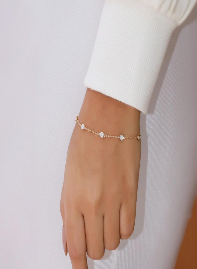 SAVEARTH DIAMONDS 18K Yellow Gold Plated Five Stone Station Link Bracelet for Women| 3MM Moissanite Classic Tennis Bracelet | Bezel-Set 6" + 2" Adjustable Chain Bracelet (0.50 Cttw) - Image 4
