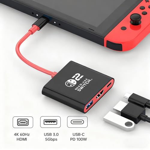 AHGEIIY Switch 2 Dock for Nintendo Switch Docking Station, Upgrade for Nintendo Switch TV Adapter with 4K@ 60Hz HDMI USB 3.0 and 100W PD Port, Portable Travel Dock for Switch 2/OLED MacBook Steam Deck - Image 3