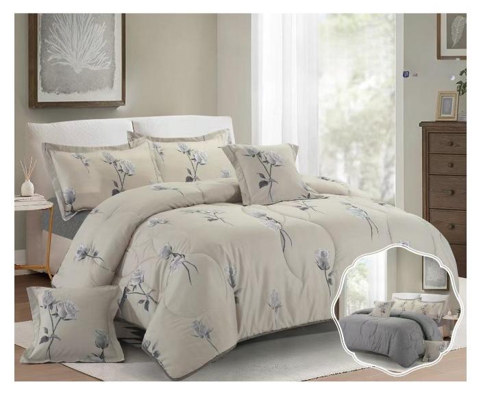 بلو سكاي مفرش سرير نفرين فخم من المايكروفايبر 100% ، غطاء سرير ، قابل للإستخدام على الوجهين، طقم مفارش بحشوة دبل  ، طقم نوم يتكون من 6 قطع ( مفرش بحشوة + شرشف مطاط للمرتبة + واقي مخدة + كيس مخدة + وسادة مربعة + كيس للوسادة المربعة  ) مقاس المفرش 240X260 سم ومقاس المغاط 200x200 سم ( اللون نفس الصورة) - Image 1