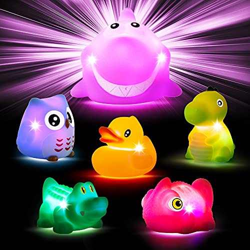 Woby Bath Toys for Toddlers 13No Hole Light Up Bath Toys Baby Bathtub Toys Bathroom Floating Animal Set with Colorful Flashing LED Light for Baby Funny Forest Animal Style - Image 1