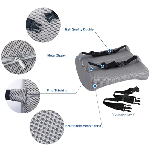 LOVEHOME Lumbar Pillow for Chair and Car, Back Support for Office, Memory Foam Cushion with Mesh Cover - Gray - Image 4