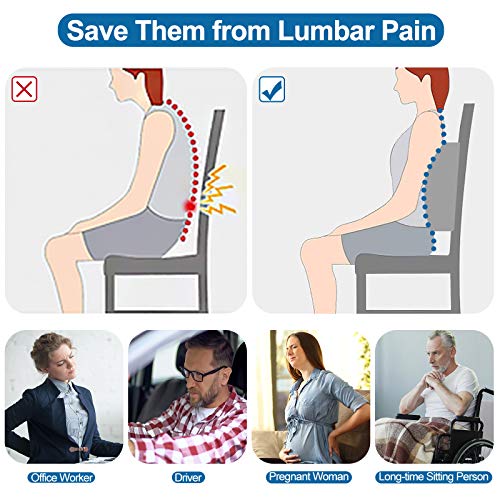 LOVEHOME Lumbar Pillow for Chair and Car, Back Support for Office, Memory Foam Cushion with Mesh Cover - Gray - Image 5