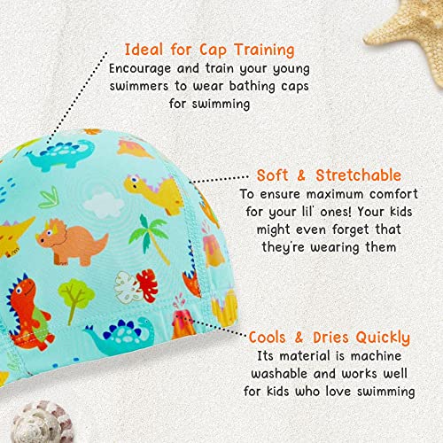 Cheekaaboo Kids Swim Cap | Soft Stretch Spandex Quick-Dry Fabric | Comfortable Toddler Swimming Cap for Boys & Girls 2-8 Years - Image 3