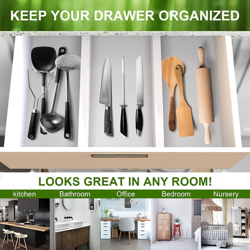 ANTOWIN Adjustable Bamboo Drawer Divider (43-56 cm), Drawer Organiser, Spring-Loaded, Kitchen, Chest of Drawers, Bathroom, Bedroom, Baby Drawer, Desk Organiser System (White) - Image 5