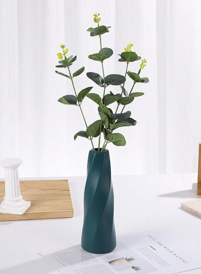 سويس كانتون مزهرية زهور بلاستيكي فاخر بتصميم نوردك - أخضر مائل إلى الأزرق - 21 سم، مظهر خزفي، خفيف الوزن وغير قابل للكسر، مزهرية ديكورية عصرية للمنزل والمكتب والفعاليات وترتيبات الزهو - Image 2