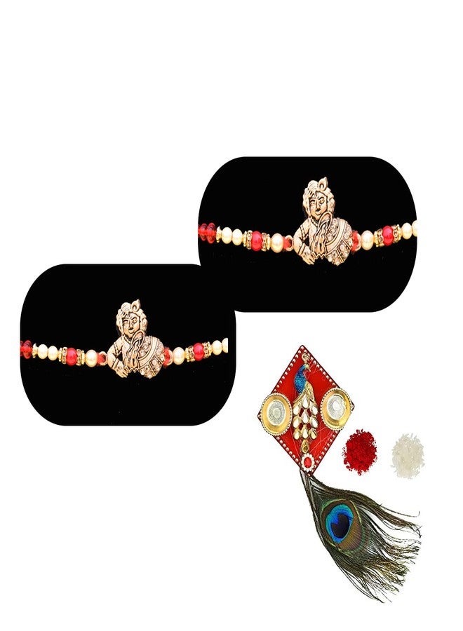 Saugat Traders Rakhi Pack of 2 For Brother/Kid With Designer Morpankh Chopra Roli Chawal Pack-Laddu Gopal-Bal Gopal Rakhi-Rakhi For Brother Kid-Younger Brother-Bal Gopal - Image 1