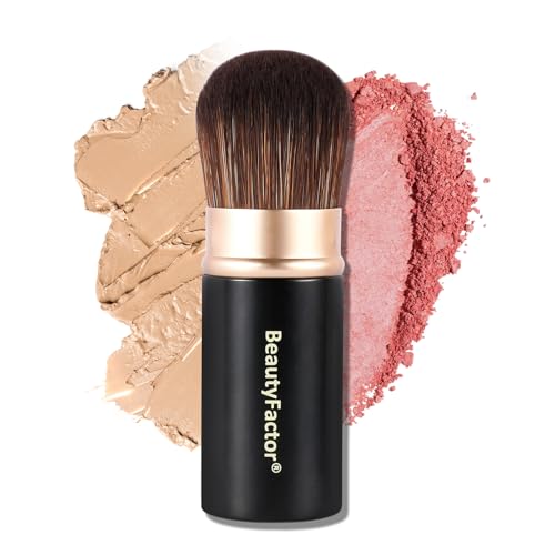 BEAUTYFACTOR Retractable Kabuki Makeup BrushRound Head Travel Makeup Brush Portable Brushes for Powder and Liquid Foundation Bronzer Blush and other face makeup With Aluminum Handle - Image 1