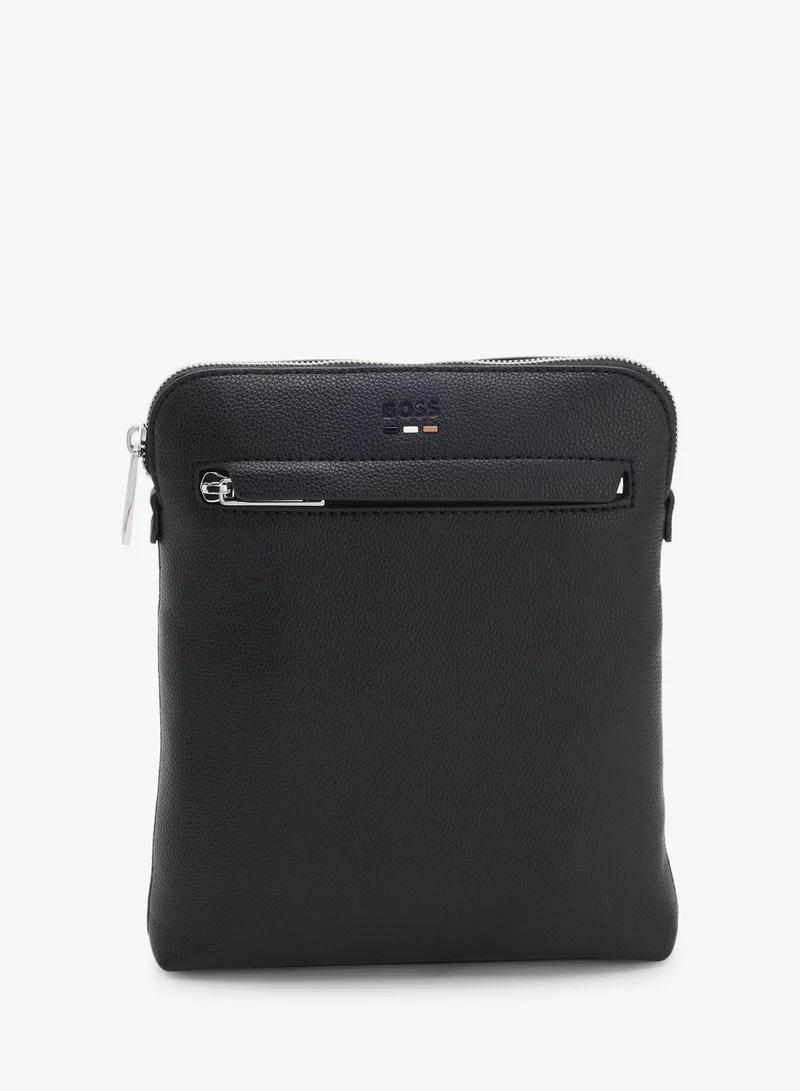 Grained faux-leather envelope bag with signature-stripe trim