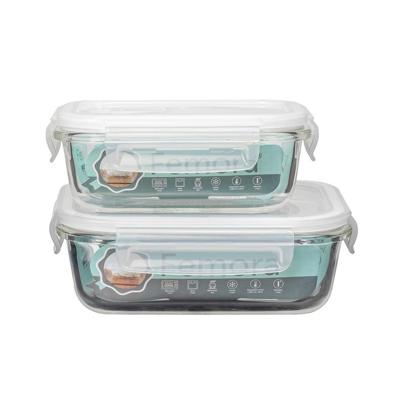 Femora Femora Borosilicate Glass Containers for Kitchen | 1 Year Warranty | Container Boxes for Storage, Storage Box for Kitchen with Air Vent Lid, Microwave Safe, Rectangular (Set of 2-400ml, 620ml)  - Image 2