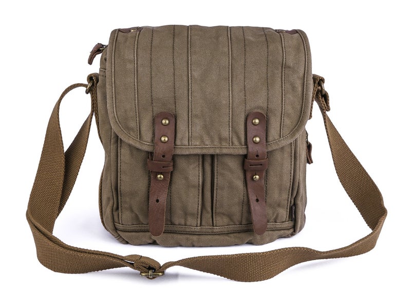 GOOTIUM Canvas Crossbody Bag - Small Messenger Bag | Vintage Shoulder Purse, Field Tan - Image 1