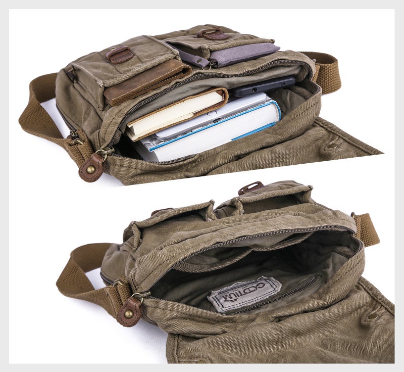 GOOTIUM Canvas Crossbody Bag - Small Messenger Bag | Vintage Shoulder Purse, Field Tan - Image 5