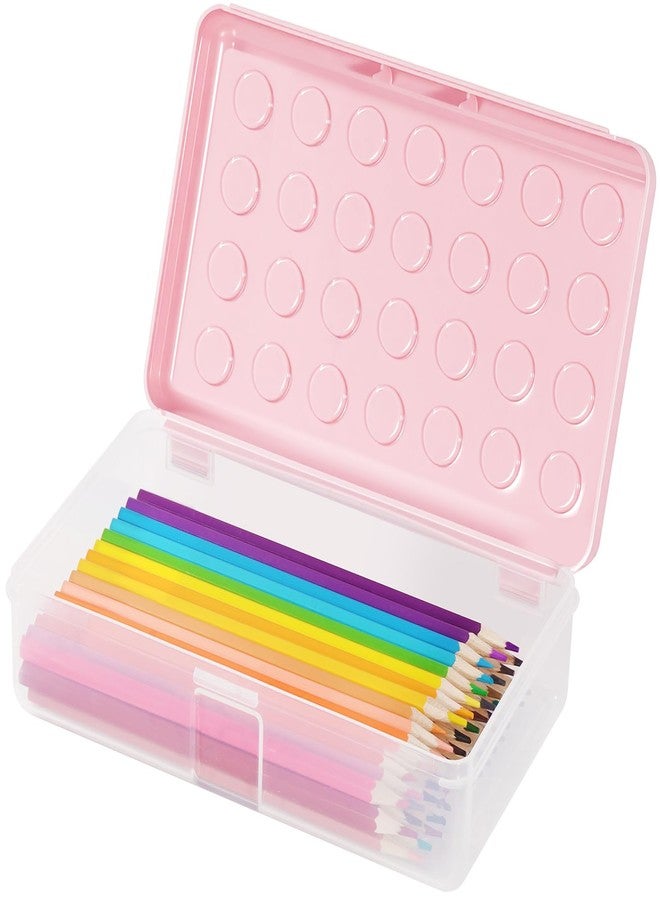 HUTUDD Plastic Pencil Box, Large Pencil Case, Clear Pencil Boxes with Snap-tight Lid, Hard Crayon Box Storage Marker Organizer Containers for Boys Girls Adults School Office Supplies (Pink) - Image 1