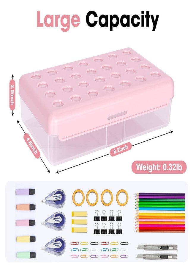 HUTUDD Plastic Pencil Box, Large Pencil Case, Clear Pencil Boxes with Snap-tight Lid, Hard Crayon Box Storage Marker Organizer Containers for Boys Girls Adults School Office Supplies (Pink) - Image 2