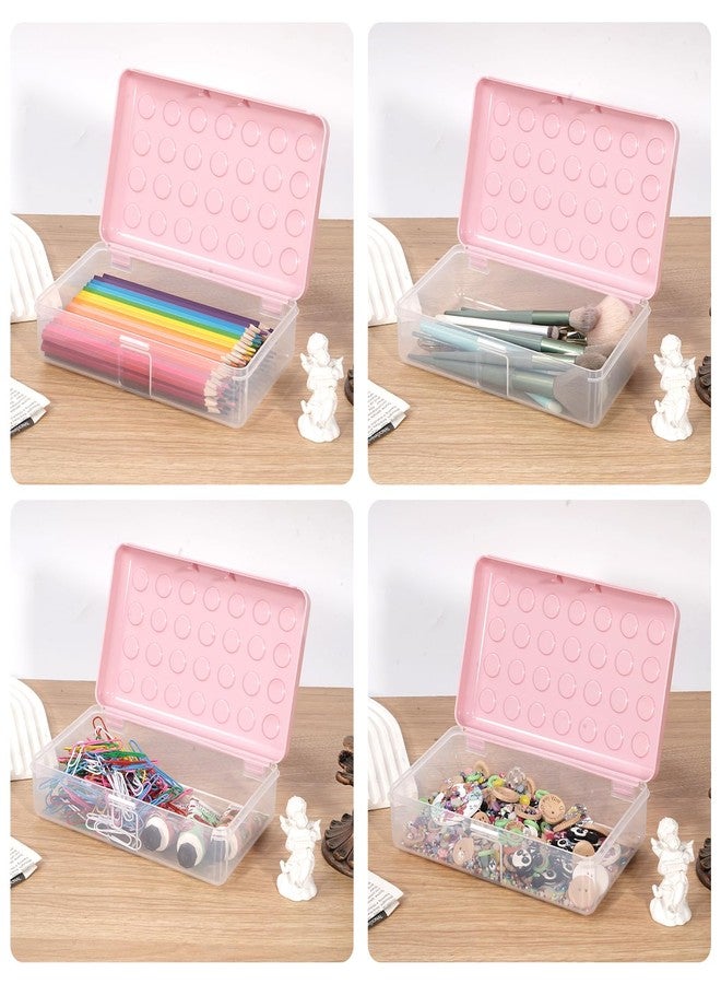HUTUDD Plastic Pencil Box, Large Pencil Case, Clear Pencil Boxes with Snap-tight Lid, Hard Crayon Box Storage Marker Organizer Containers for Boys Girls Adults School Office Supplies (Pink) - Image 3
