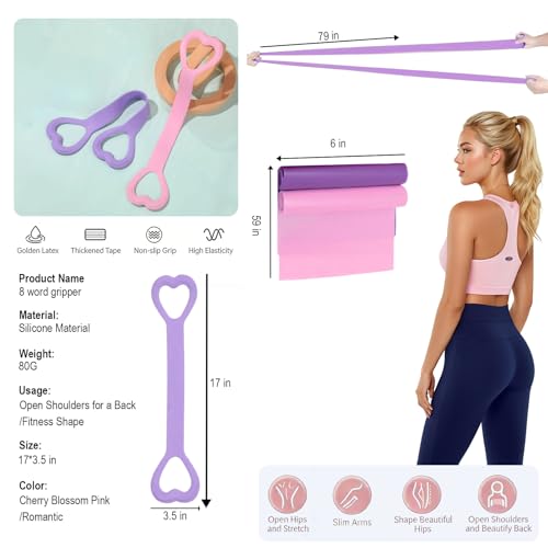 Muaoush Resistance Bands, Figure 8 Resistance Band, 4 Pack - Latex-Free Exercise Bands for Home Gym, Strength Training & Physical Therapy | Yoga, Pilates, Glute Workouts | Portable Elastic Bands - Image 2