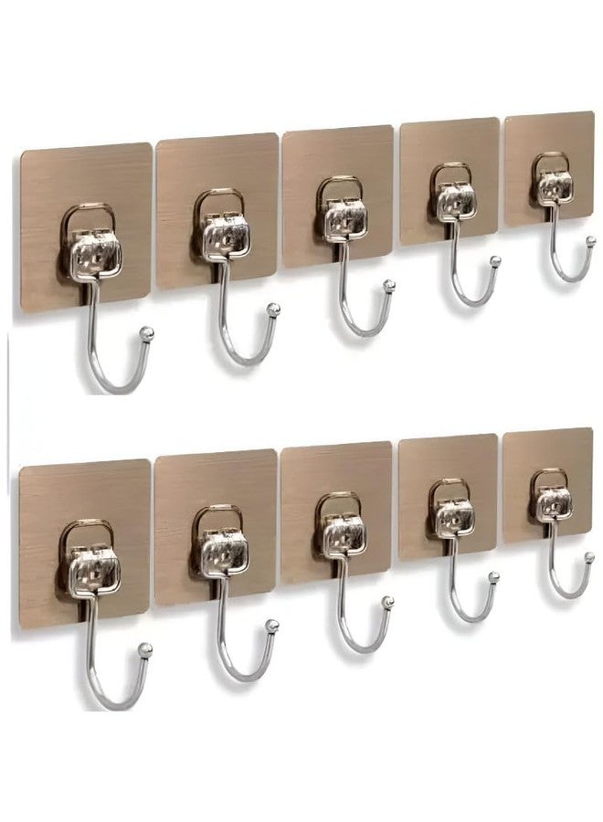 VARENYYA 5pcs Self Adhesive Wall Hooks - Versatile 6mm Nail Design for Photo Frames Hooks,Clocks, and More - Heavy Duty, Transparent,No-Damage Hanging Solution for Bathroom (Golden Hook 10-pcs) - Image 1