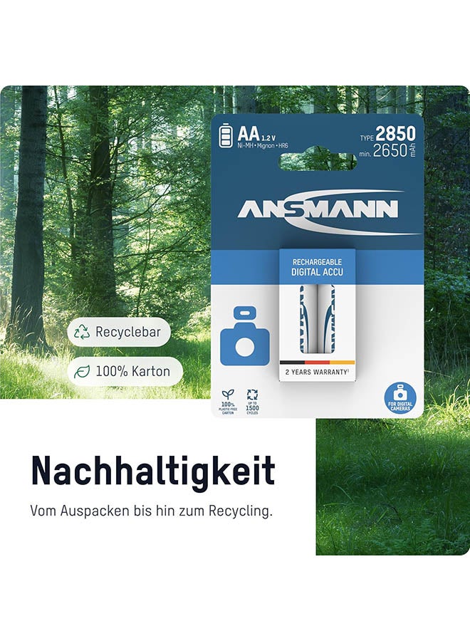 ANSMANN بطاريات AA قابلة لإعادة الشحن [عبوة من 8 قطع] بطارية Nimh عالية السعة بحجم AA بسعة 2850 مللي أمبير في الساعة للمعدات الرقمية والكاميرات ووحدات الفلاش ومكبرات الصوت والميكروفونات باللون الفضي - Image 4