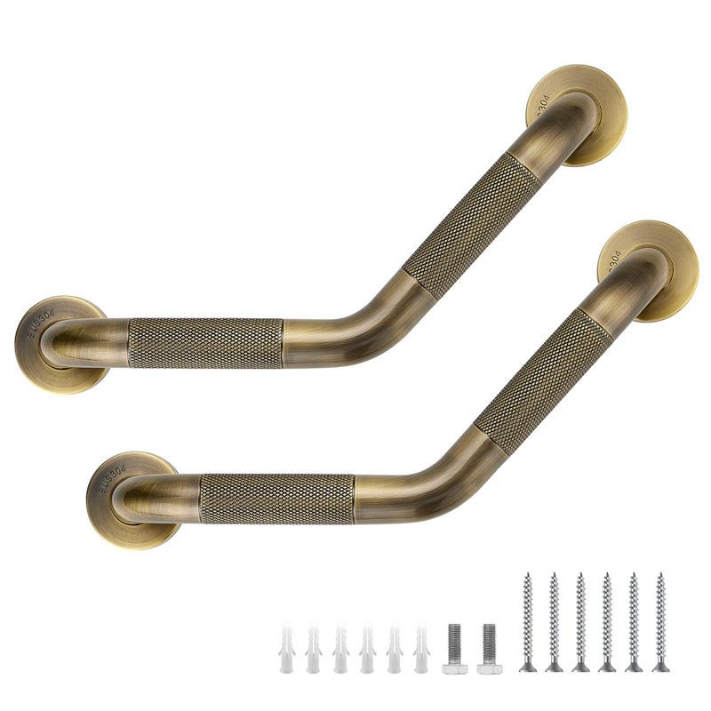 JOY DECOR Grab Bars for Bathtubs and Showers 114 x 16 Angled Shower Grab Bar for Seniors Knurled Stainless Steel Handicap Grab Bars for Wall Antique Bronze 2 Pack - Image 2