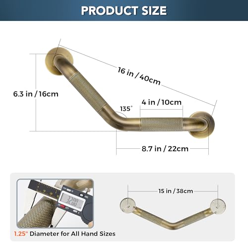 JOY DECOR Grab Bars for Bathtubs and Showers 114 x 16 Angled Shower Grab Bar for Seniors Knurled Stainless Steel Handicap Grab Bars for Wall Antique Bronze 2 Pack - Image 3