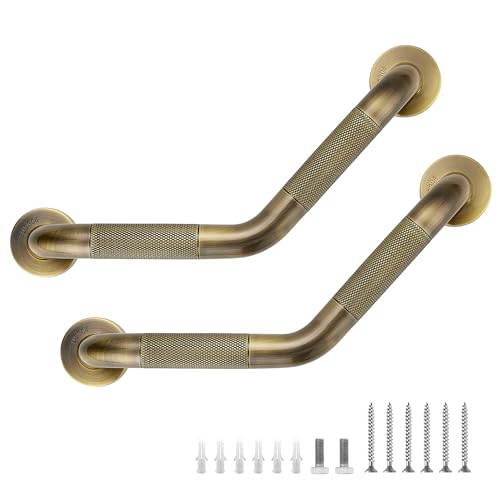 JOY DECOR Grab Bars for Bathtubs and Showers 114 x 16 Angled Shower Grab Bar for Seniors Knurled Stainless Steel Handicap Grab Bars for Wall Antique Bronze 2 Pack - Image 1