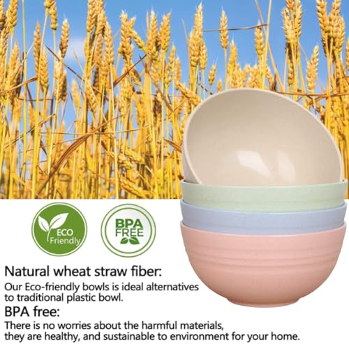 LRUUIDDE Unbreakable Cereal Bowls 24 oz - Reusable Wheat Straw Bowl - Dishwasher -Microwave Safe - Bamboo Kids Bowls Set, Soup Salad Rice Oatmeal Desserts- BPA Free, Eco-Friendly - Image 3