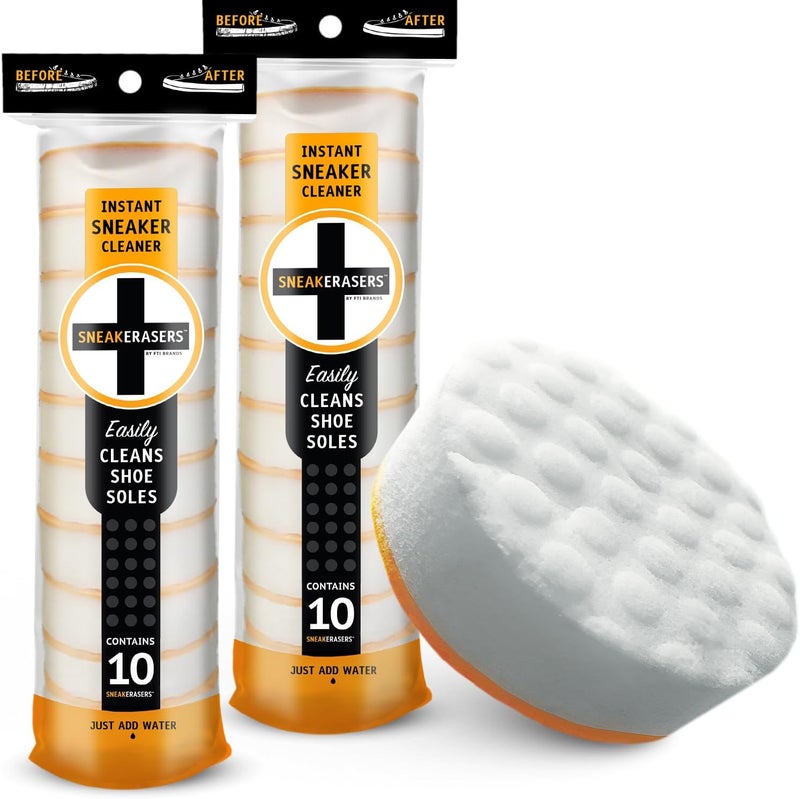 SneakERASERS Sole & Sneaker Cleaner, Premium Shoe Cleaner for Sneakers, Dual-Sided Sponges, Effective for Tennis Shoes & Women Men Sneakers, Gentle Rub Design Cleaner Kit, 20 Pack - Image 1