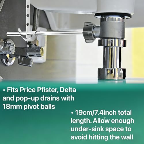 AUGHOA Lavatory Pop Up Center Piece Assembly, Ball Pop Up Stopper Lever Compatible with Pfister, Delta, Long Rod, 18MM Ball, Sink Pivot Rod Replacement Parts - Image 3