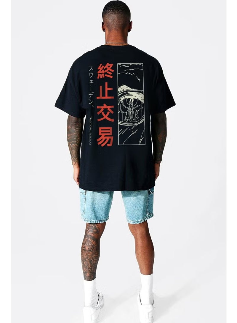Rock&Roll One Eye Black Short Sleeve Back Printed Men's Oversize T-Shirt - Image 1