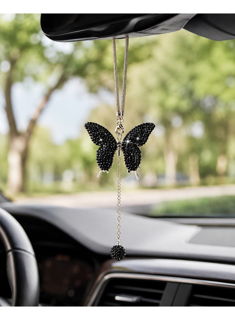 Car Decoration Shiny Black Butterfly Design – Elegant Feminine Car Accessory – Rearview Mirror Hanging Ornament - Image 4
