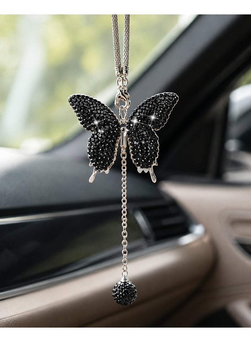 Car Decoration Shiny Black Butterfly Design – Elegant Feminine Car Accessory – Rearview Mirror Hanging Ornament - Image 2