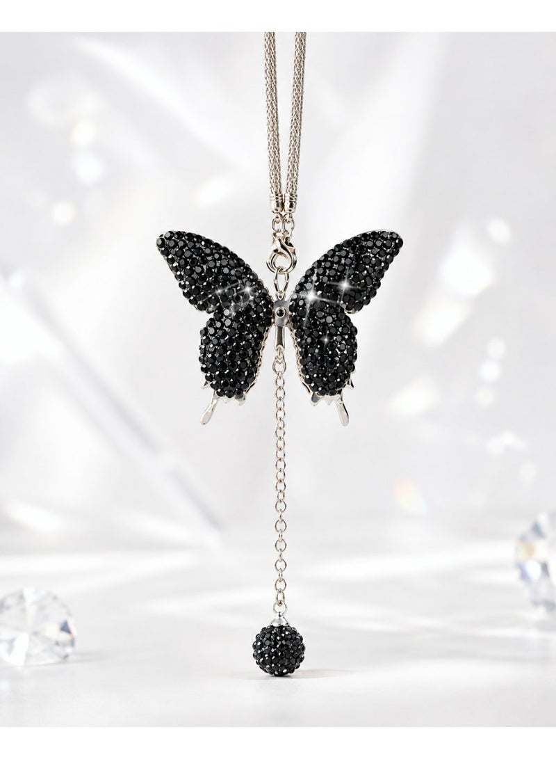 Car Decoration Shiny Black Butterfly Design – Elegant Feminine Car Accessory – Rearview Mirror Hanging Ornament - Image 3