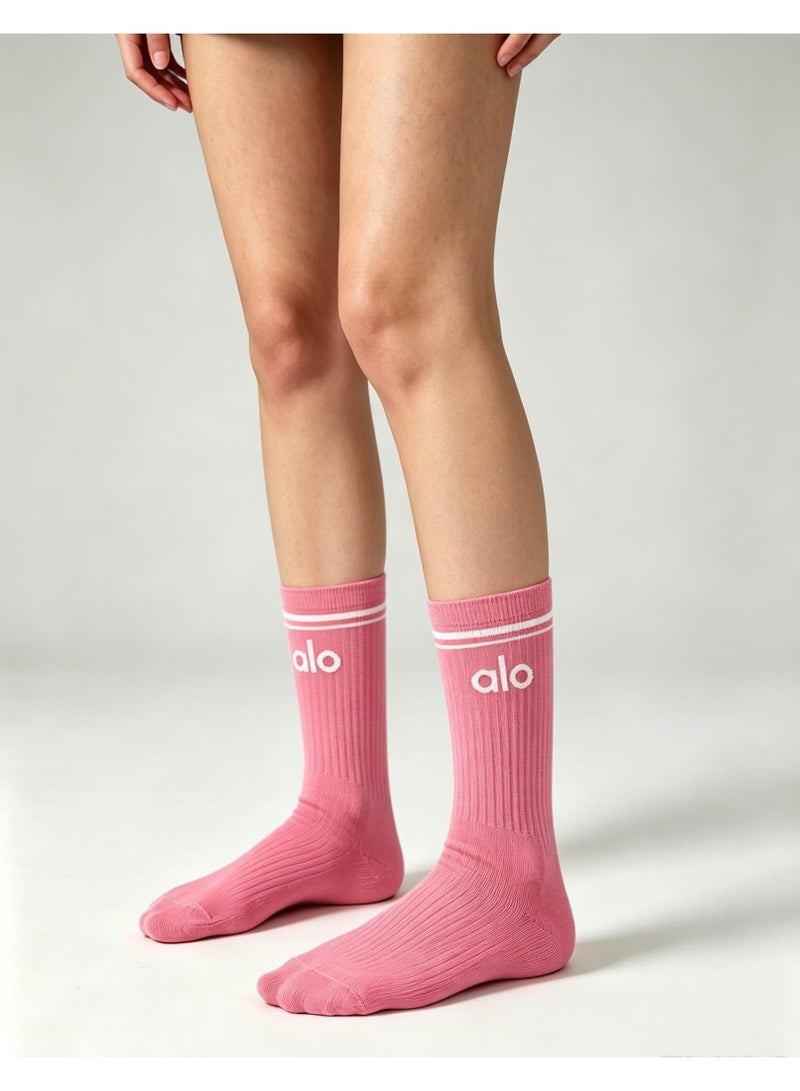 Alo Yoga ALO 30cm Long-Calf Pink Cotton Sports Stockings - Image 2