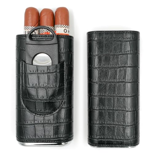 menesia Black Cigar Case with Cutter - Portable Leather Travel Cigar Holder and Small Humidifier Kit for Men - Image 1