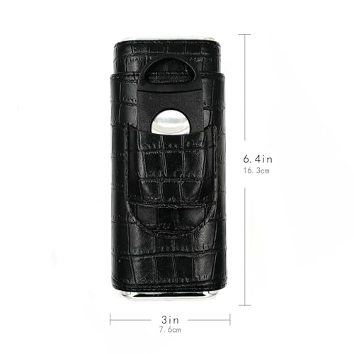 menesia Black Cigar Case with Cutter - Portable Leather Travel Cigar Holder and Small Humidifier Kit for Men - Image 2