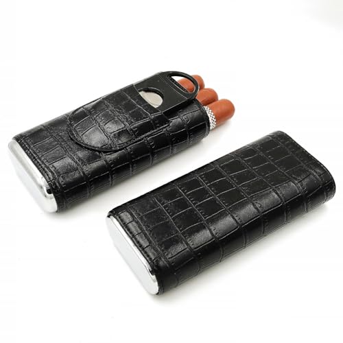 menesia Black Cigar Case with Cutter - Portable Leather Travel Cigar Holder and Small Humidifier Kit for Men - Image 4