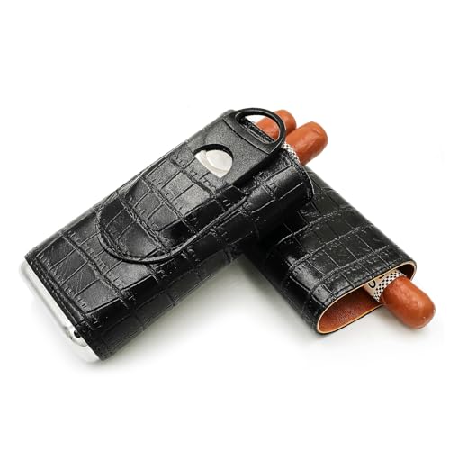 menesia Black Cigar Case with Cutter - Portable Leather Travel Cigar Holder and Small Humidifier Kit for Men - Image 3
