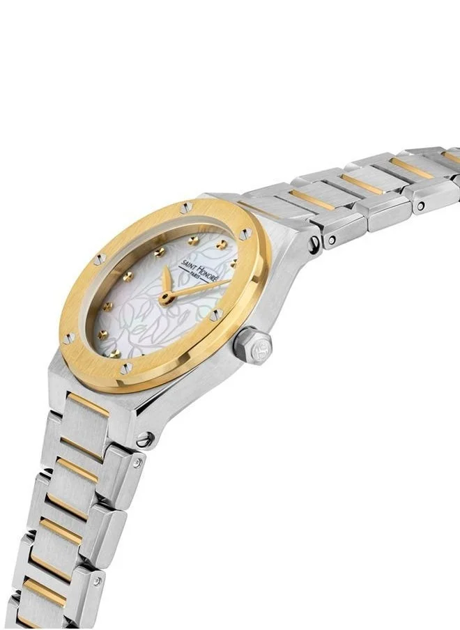 Saint Honore Paris New Haussman White Mother-of-pearl Dial Silver Gold Stainless Steel Bracelet Analog Watch For Women 26mm