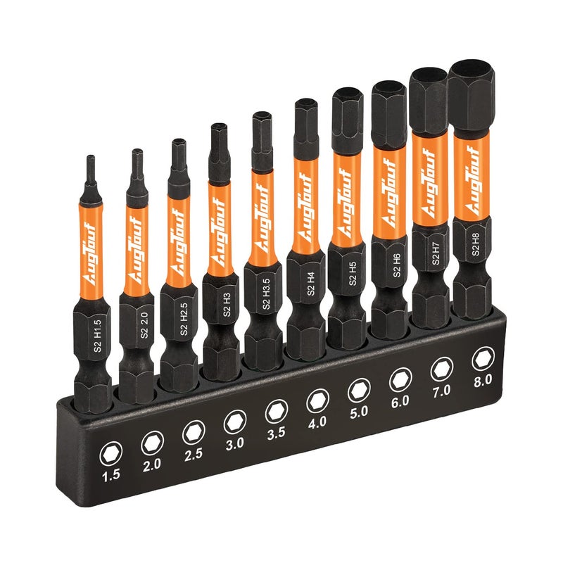 Toolant Impact Hex Head Allen Wrench Drill Bit Set 10Pcs (Metric)  1/4  Hex-Shank S2 Steel Hex Bits Set  Cnc Machined Tips With Magnetism  2  Long With Storage Box - Image 1