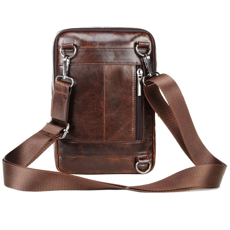 Hebetag Small Leather Sling Shoulder Bag Messenger Pack for Men Women Travel Business Crossbody Pouch Phone Wallet Satchel Pocket Camping Casual Daypack  - Image 5