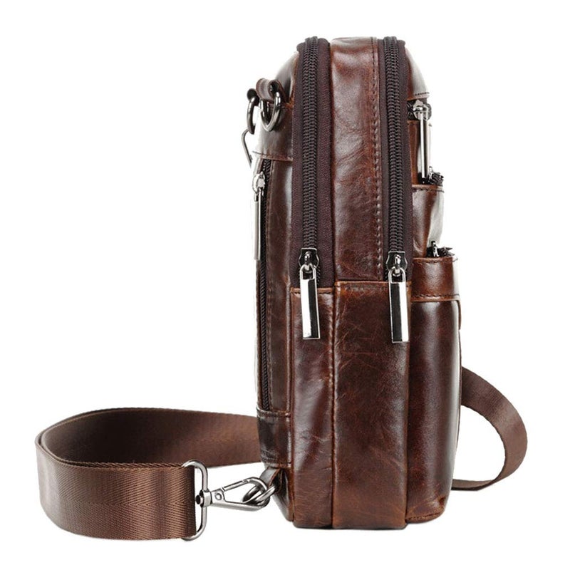 Hebetag Small Leather Sling Shoulder Bag Messenger Pack for Men Women Travel Business Crossbody Pouch Phone Wallet Satchel Pocket Camping Casual Daypack  - Image 4