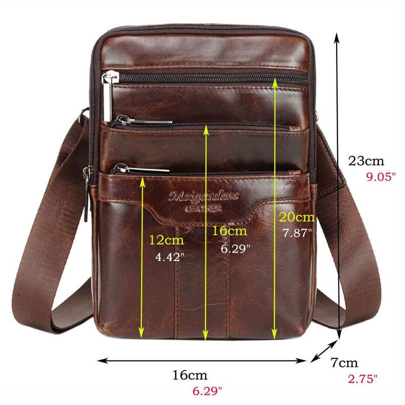 Hebetag Small Leather Sling Shoulder Bag Messenger Pack for Men Women Travel Business Crossbody Pouch Phone Wallet Satchel Pocket Camping Casual Daypack  - Image 3