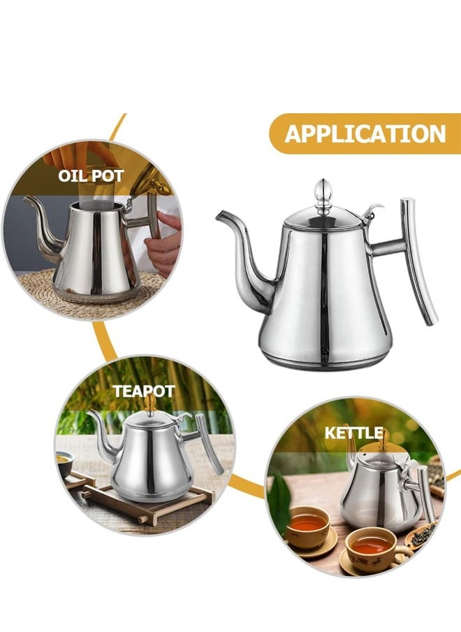 Generic Elegant Design Teapot Stainless Steel Silver Teapot with Filter Infuser Tea Pot Water Kettle Stovetop Coffee for Home Hotel Restaurant Stainless  - Image 3