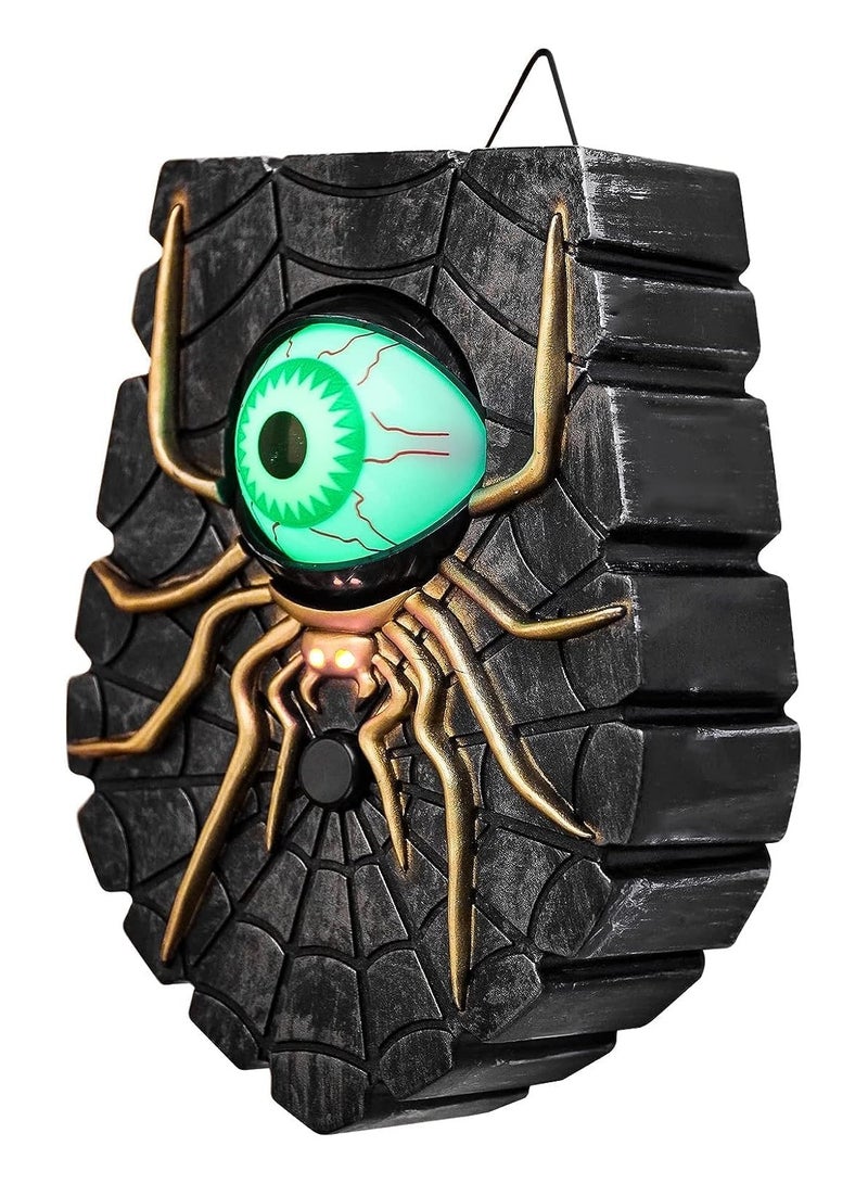 Doorbell Decoration, Doorbell Animated Spider Light Up Eyeball Decoration with Spooky Sound - Green, Perfect for Party Door Decoration Halloween - Image 1