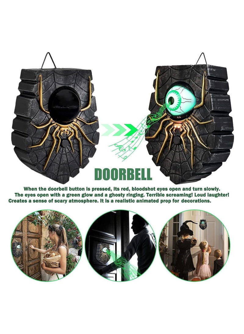 Doorbell Decoration, Doorbell Animated Spider Light Up Eyeball Decoration with Spooky Sound - Green, Perfect for Party Door Decoration Halloween - Image 2