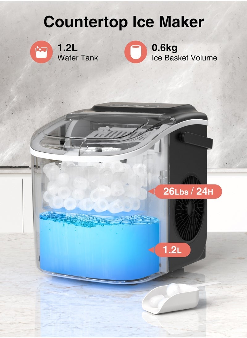 XiuWoo Ice Maker Countertop with Handle, Self-Cleaning Ice Maker with Scoop and Basket, 12KG/24H,9 Cubes in 6 Mins,Portable Small Ice Machine with Scoop and Basket for Home Kitchen Office Bar Party - Image 4
