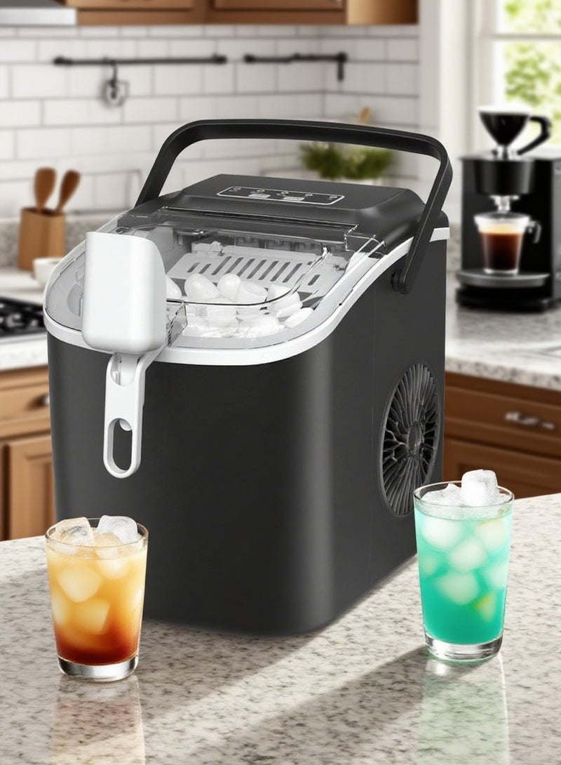 XiuWoo Ice Maker Countertop with Handle, Self-Cleaning Ice Maker with Scoop and Basket, 12KG/24H,9 Cubes in 6 Mins,Portable Small Ice Machine with Scoop and Basket for Home Kitchen Office Bar Party - Image 1