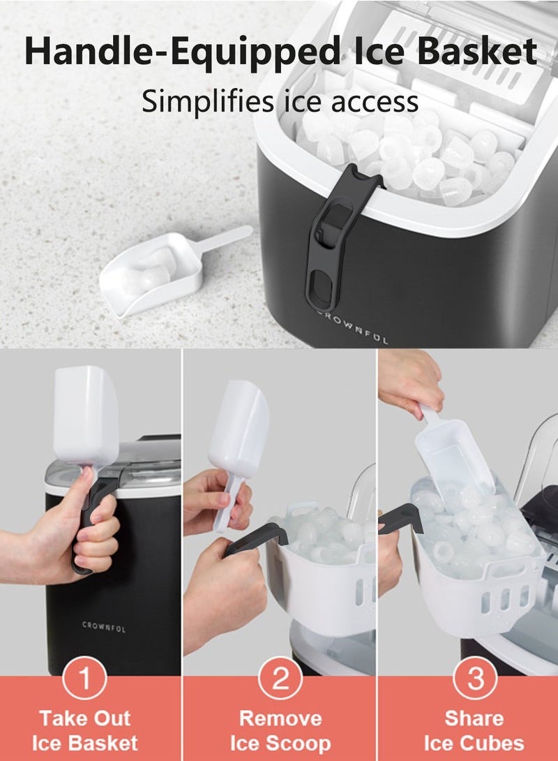 XiuWoo Ice Maker Countertop with Handle, Self-Cleaning Ice Maker with Scoop and Basket, 12KG/24H,9 Cubes in 6 Mins,Portable Small Ice Machine with Scoop and Basket for Home Kitchen Office Bar Party - Image 3