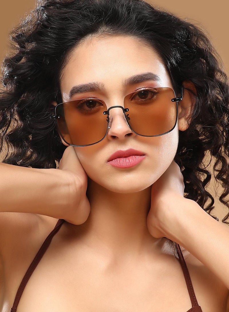 Haute Sauce Polarized Half Rim Oversized Sunglasses For Women - Image 3