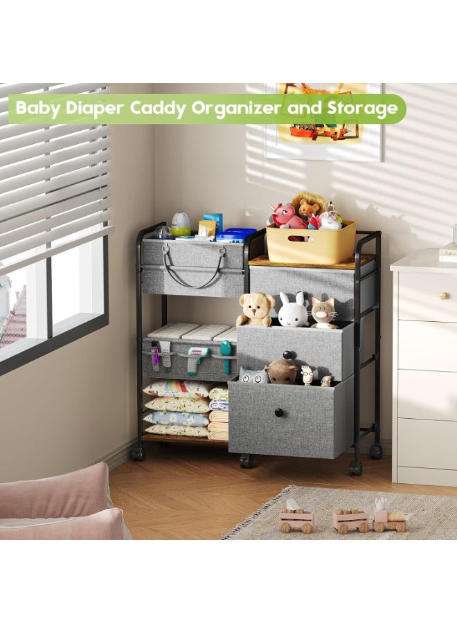 فورثكان عربة تنظيم للرضّع بـ 3 طبقات مع عجلات، مزودة بـ 3 أدراج ورفوف وحقيبة جانبية، عربة تخزين متعددة الاستخدام لغرفة النوم أو غرفة الطفل، رمادي، ‎82×29×85 سم - Image 5