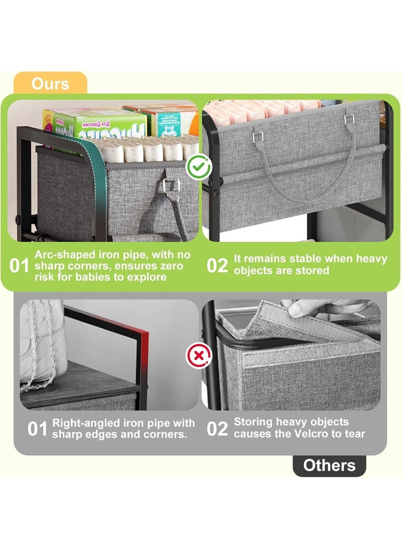 فورثكان عربة تنظيم للرضّع بـ 3 طبقات مع عجلات، مزودة بـ 3 أدراج ورفوف وحقيبة جانبية، عربة تخزين متعددة الاستخدام لغرفة النوم أو غرفة الطفل، رمادي، ‎82×29×85 سم - Image 4